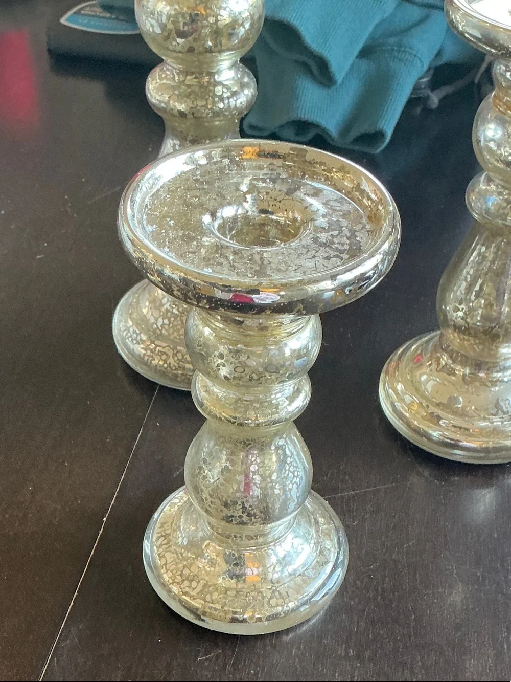 Antique-Style Silver Mercury Glass Candle Holders - Set of 3 - Valerie Parr Hill